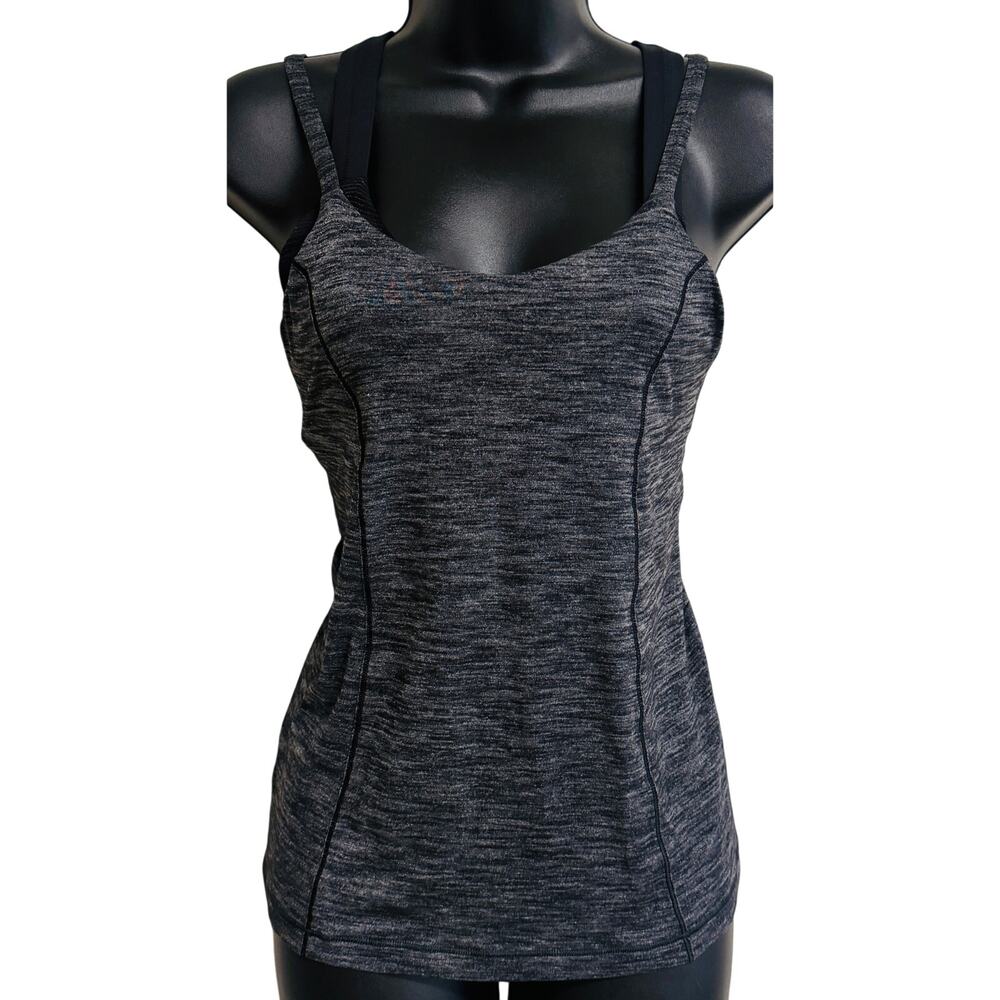 Lululemon Women Gray Black 4 Strappy Power Y Tank Built Bra Luon Yoga Athletic